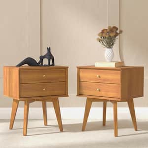 Abby 2 Drawers Amber Walnut Sidetable Nightstand (22 in. H x 18.1 in. W x 14.2 in. D) (Set of 2)
