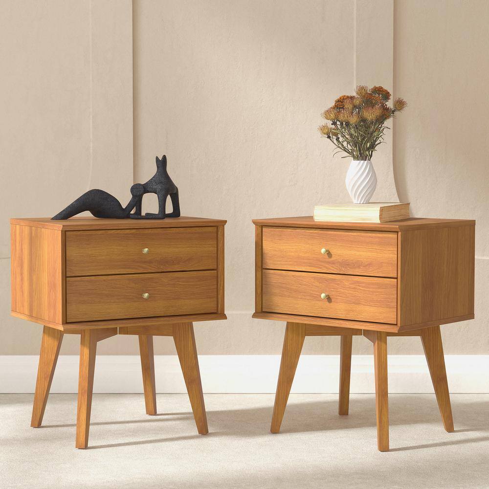 Galano Abby 2-Drawers Amber Walnut Nightstand (Set of 2) - 2-Drawer