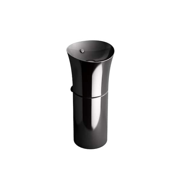 KOHLER Veil Fireclay Round Pedestal Bathroom Vessel Sink in Black