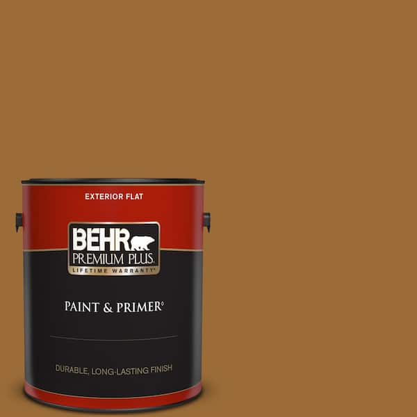 BEHR PREMIUM PLUS 1 gal. #PPU6-01 Curry Powder Flat Exterior Paint & Primer
