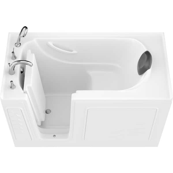Safe Premier Series 30 in. L x 59 in. W Left Side Drain Soaker Jetted Bathtub in White with Fast Filling Faucet Set