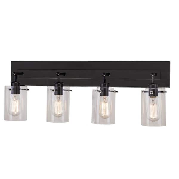 Regan 29.13 in. 4-Light Espresso Bronze Vanity Light with Clear Glass Shades