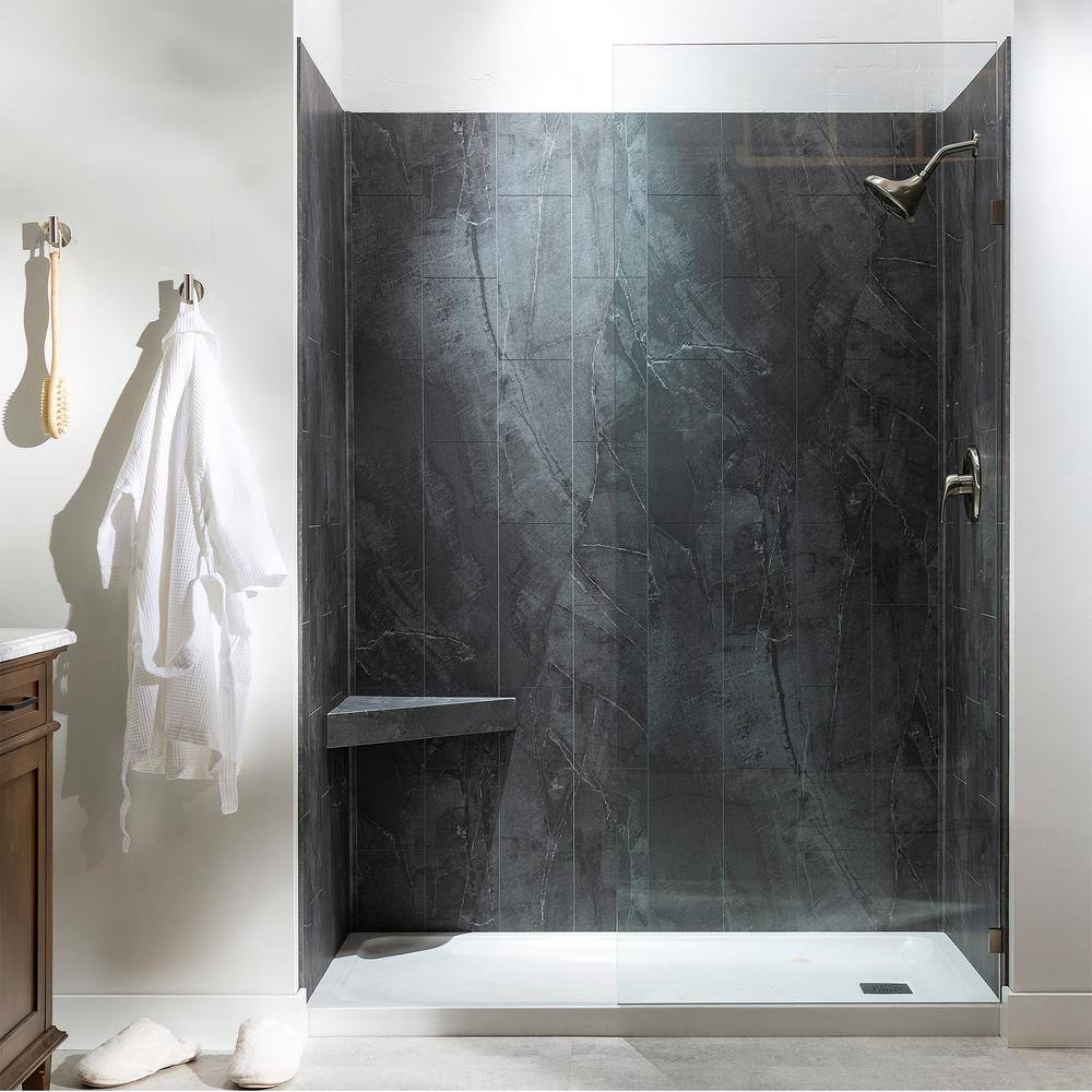 Cracked Slate Gray PVC Shower Bench with Lacquer Finish
