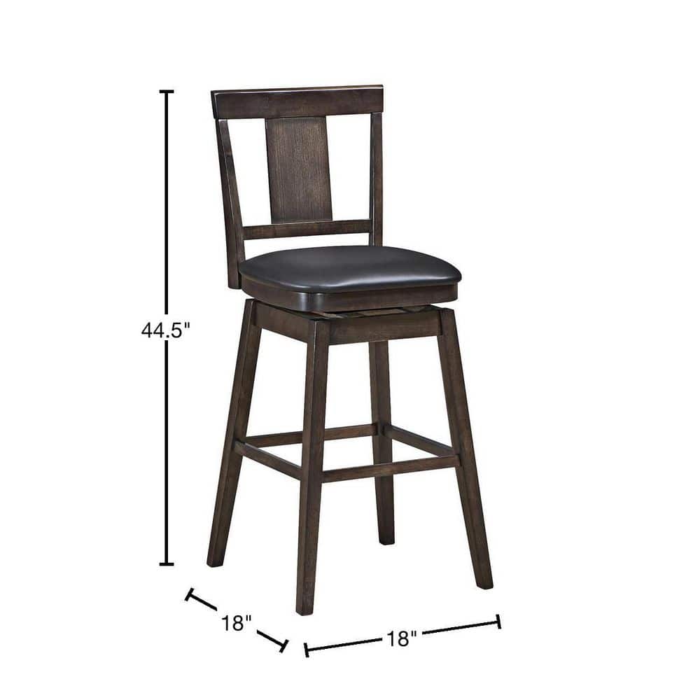 Brown Rubberwood and PVC Leather Swivel Bar Stool