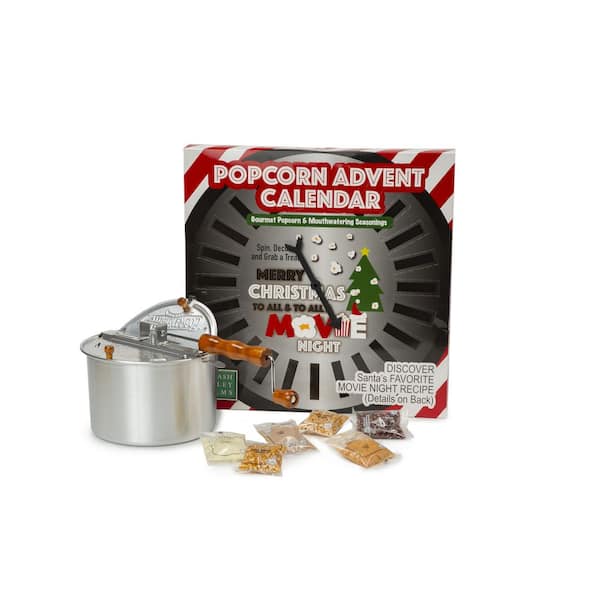 Wabash Valley Farms 6 qt. Aluminum Stovetop Popcorn Popper with Santa's Secret Popcorn Advent Calendar Set