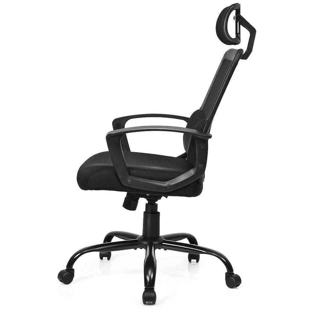 FORCLOVER Swivel Black Mesh Fabric Seat Office Drafting Chair with Flip-Up Arms and Lumbar Support