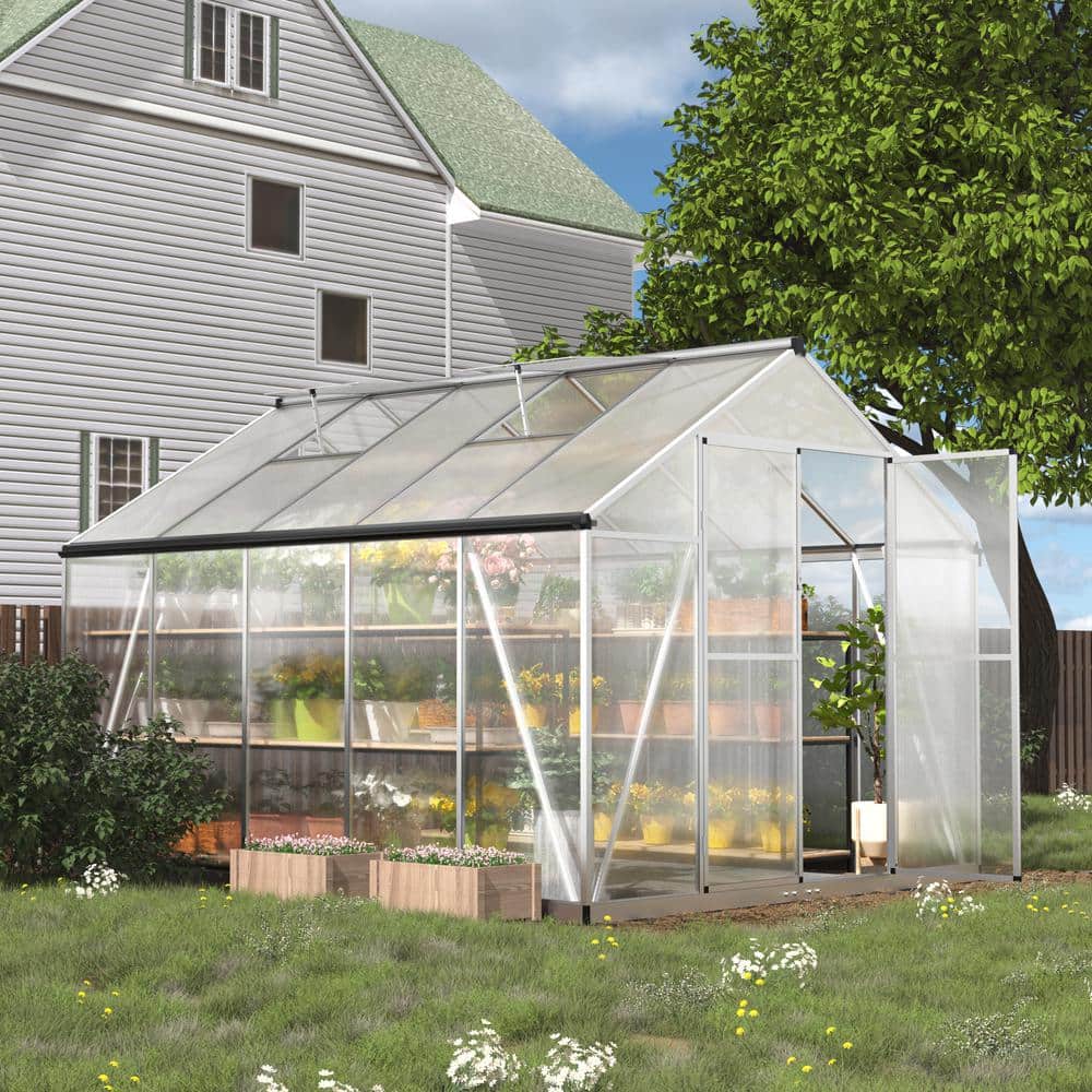 8' x 10' Transparent Aluminum Walk-In Greenhouse with Adjustable Windows