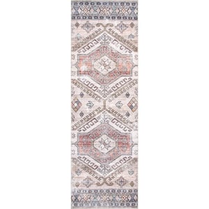 Mae Peach 3 ft. x 10 ft. Machine Washable Tribal Motif Indoor Runner Rug