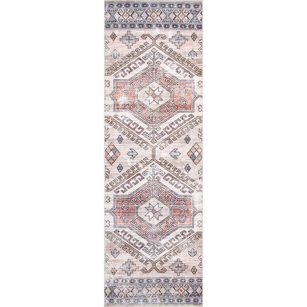 nuLOOM Mae Peach 3 ft. x 6 ft. Machine Washable Tribal Motif Indoor Runner Rug