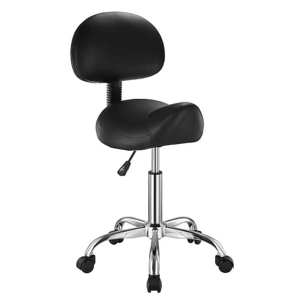 Saddle Stool with Back Support, 450 LBS. Capacity, Height Adjustable Plastic Outdoor Rocking Chair with Cushion, Black