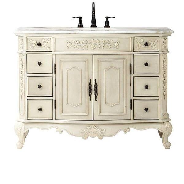 Home Decorators Collection Winslow 48 in. Vanity in Antique White with Marble Vanity Top in White
