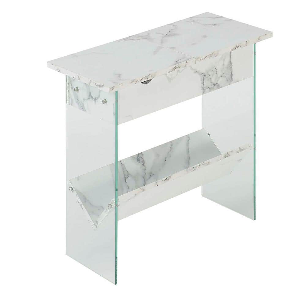 SoHo Modern White Faux Marble Flip Top End Table with Charging Station