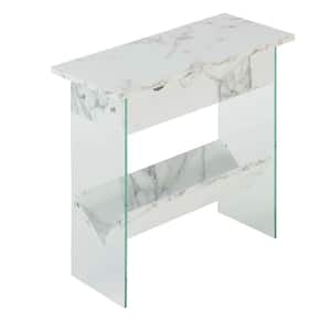 Soho 23.75 in. H White Faux Marble Electric Flip Top End Table