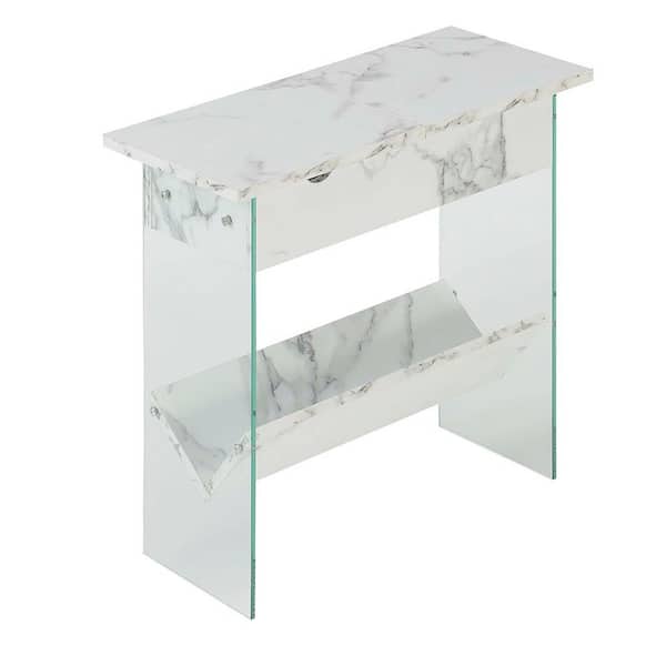 Convenience Concepts Soho 23.75 in. H White Faux Marble Electric Flip Top End Table