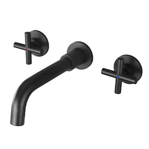 ABAD Three Hole double-Handle Wall Mount Bathroom Faucet in Matte Black