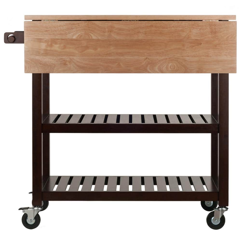 Brown Wood Drop Leaf Kitchen Cart with Storage
