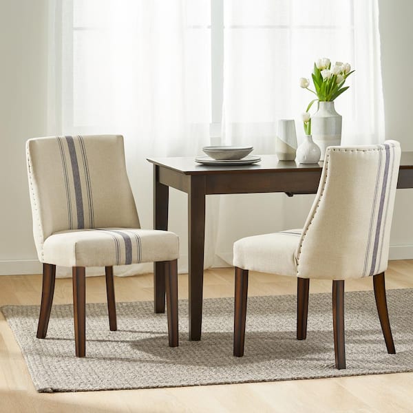 Harman Blue Stripe on Beige Linen Dining Chair (Set of 2)