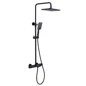 3-Spray Wall Mount Handheld Shower Head 1.8 GPM Thermostatic Rain Shower Faucet Rectangle Shower Head in Matte Black
