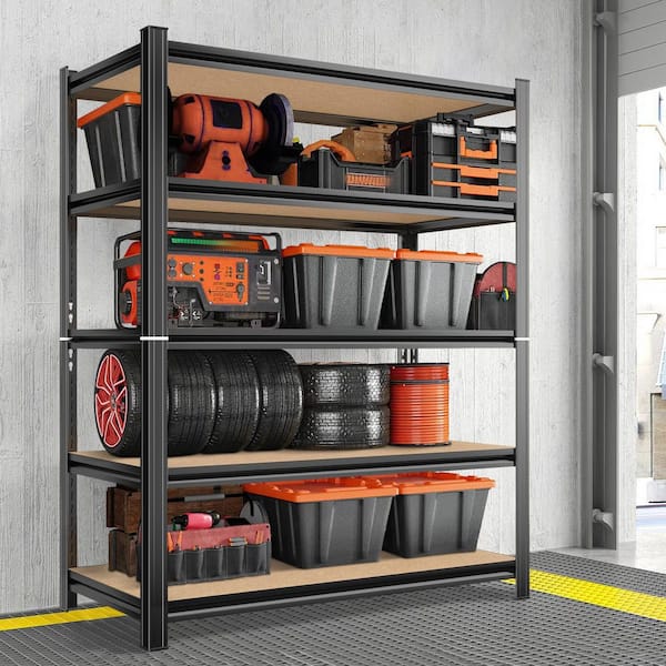 Huluwat 5-Tiers Heavy Duty Metal Garage Storage Shelving Unit in Black with MDF Board (47 in. W x 73.2 in. H x 24 in. D)