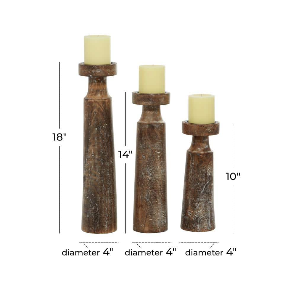 Dark Brown Mango Wood Coastal Candle Holder Set