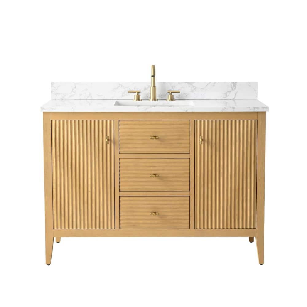48'' Natural Oak Single Bathroom Vanity with Golden Brushed Handles