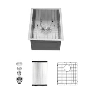 15 in. Undermount 304 Stainless Steel Single Bowl 18-Gauge Kitchen Sink with Dish Drid, Drain Assembly, Brushed Nickel