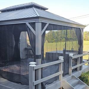 12 ft. x 14 ft. Light Gray Aluminum Power-Coated Frame Galvanized Steel Double Roof Hardtop Gazebo,Hooks Netting Curtain