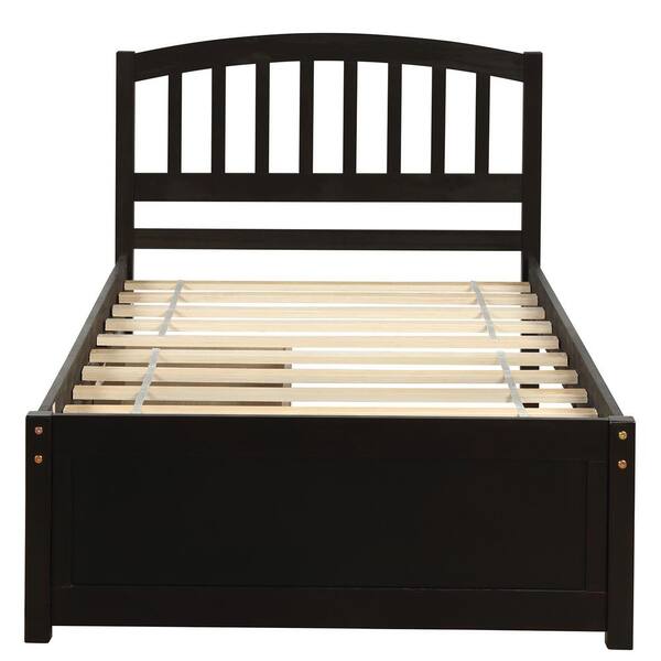 Solid Kids Captain Platform Bed Frame, Espresso Twin Bed Frame With Storage Box