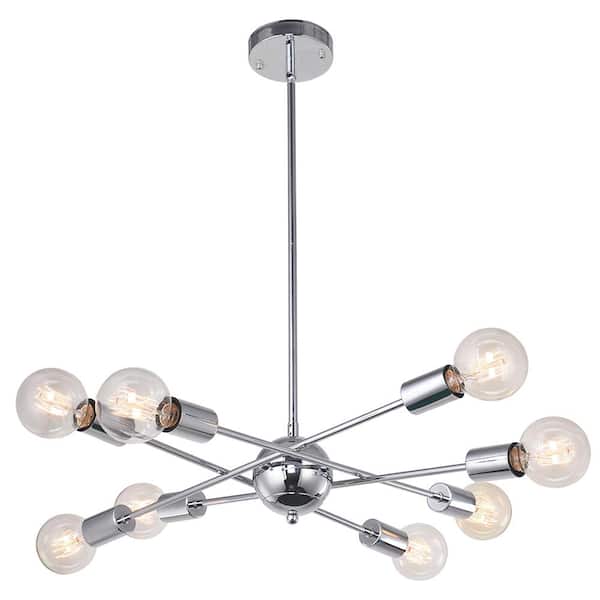 RRTYO Gamino 8-Light Chrome Sputnik Sphere Linear Pendant Modern Farmhouse Lighting Chandelier