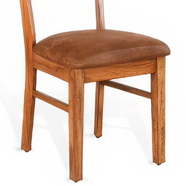 Benjara Marv Oak Brown Fabric with Ladder back Dining Chair Set of 