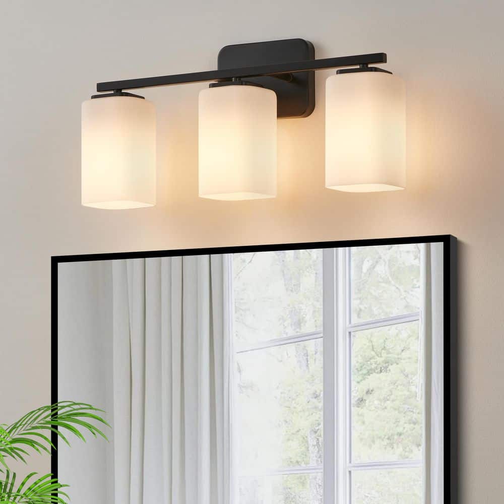 20.5 in. 3-Light Black Clemmon Vanity Light with Square Frosted White Glass Shade price history on PriceWatchPro