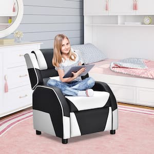 24 in. W Gaming Recliner Sofa PU Leather Armchair for Kids Youth with Footrest White