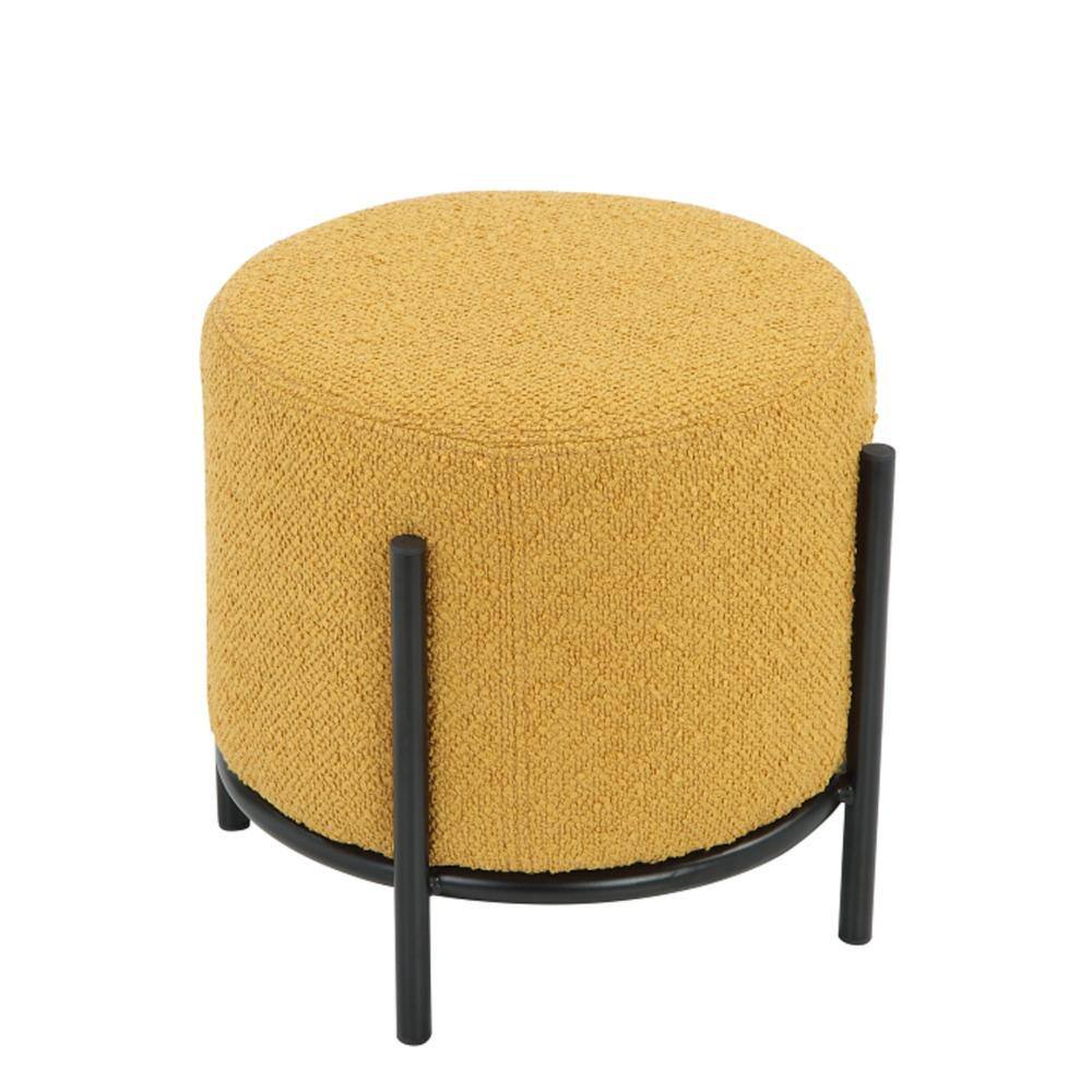 Yellow Polyester Round Upholstered Iron Accent Stool