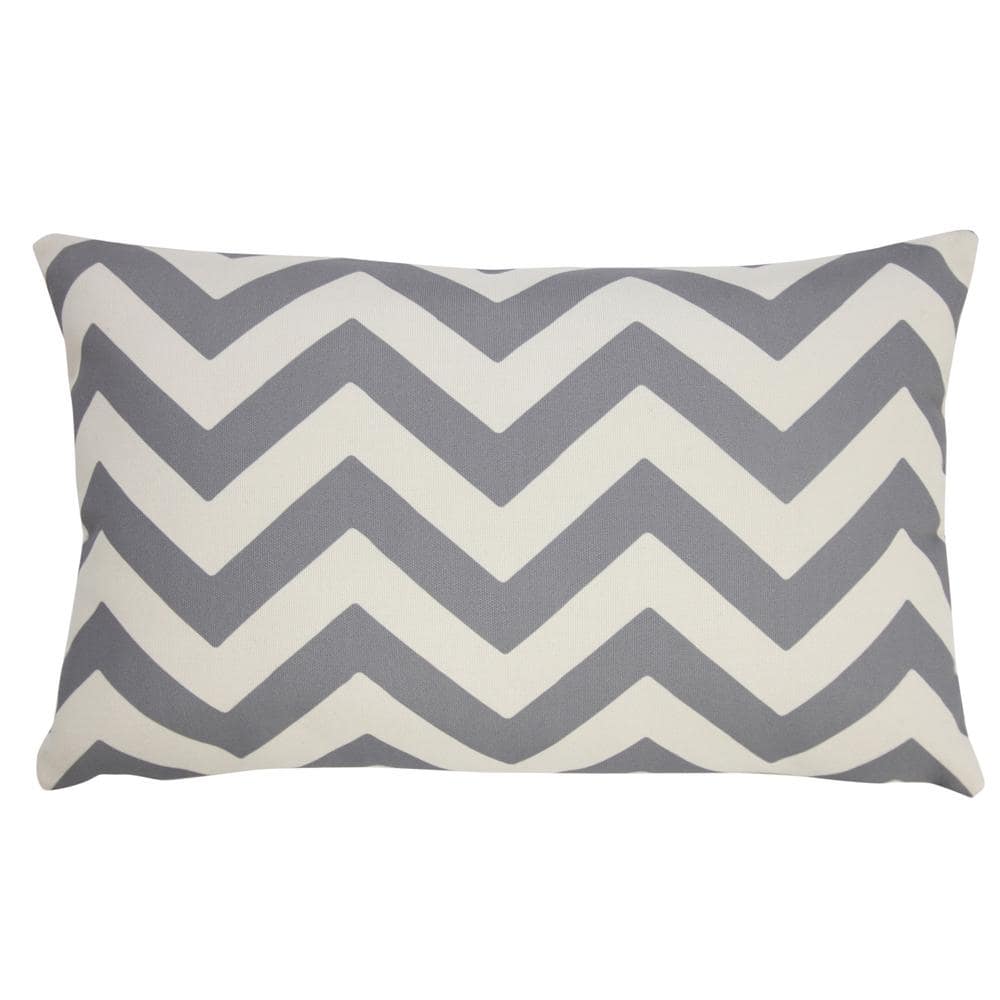 Classic Chevron 14 in. x 20 in. Gray/Off-White Lumbar Indoor/Outdoor Throw 
