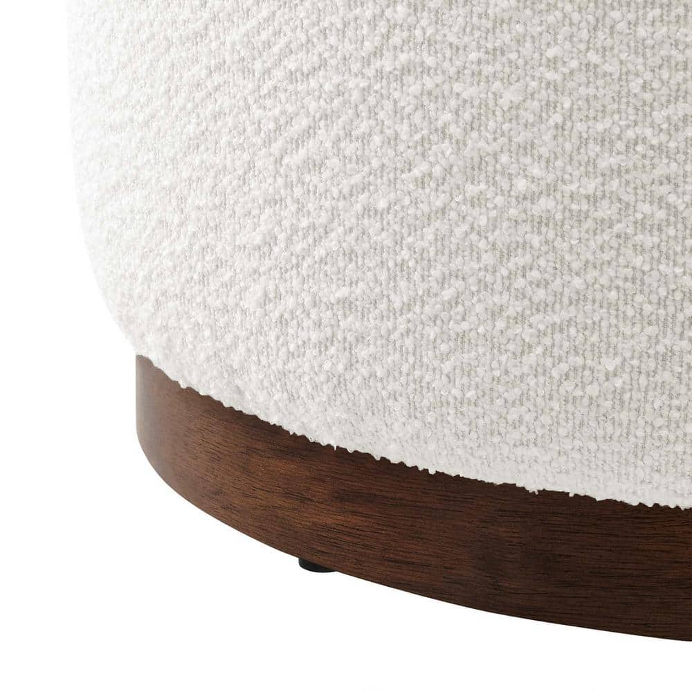 Tilden 23" Round Boucle Upholstered Ottoman with Walnut Base