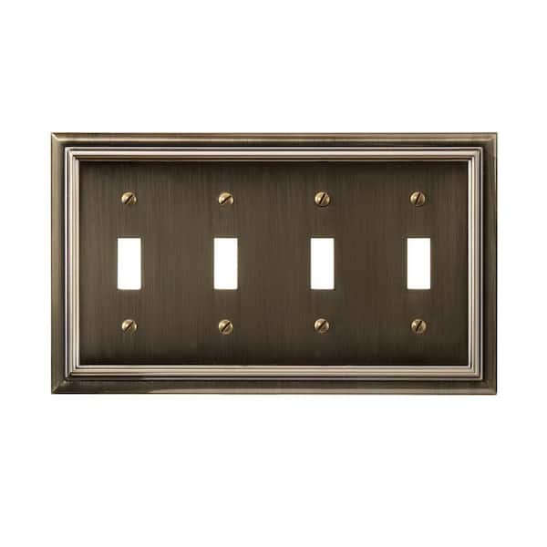 AMERELLE Continental 4 Gang Toggle Metal Wall Plate - Brushed Brass