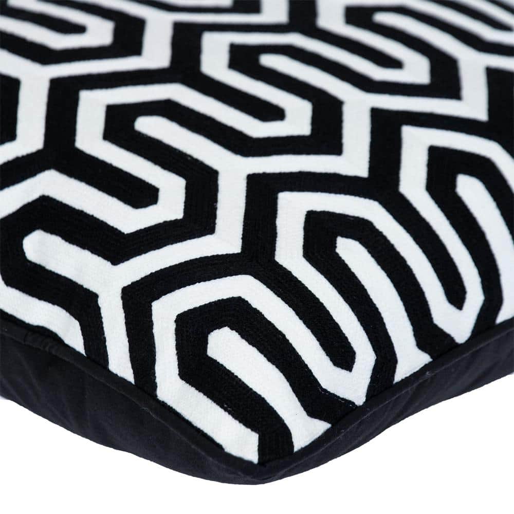 Black and White Geometric Embroidered Square Pillow 20" x 20"