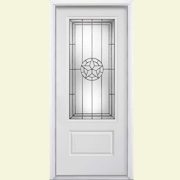 Masonite 36 in. x 80 in. Texas Star Three Quarter Lite Rectangle Primed Smooth Fiberglass Prehung Front Door with No Brickmold