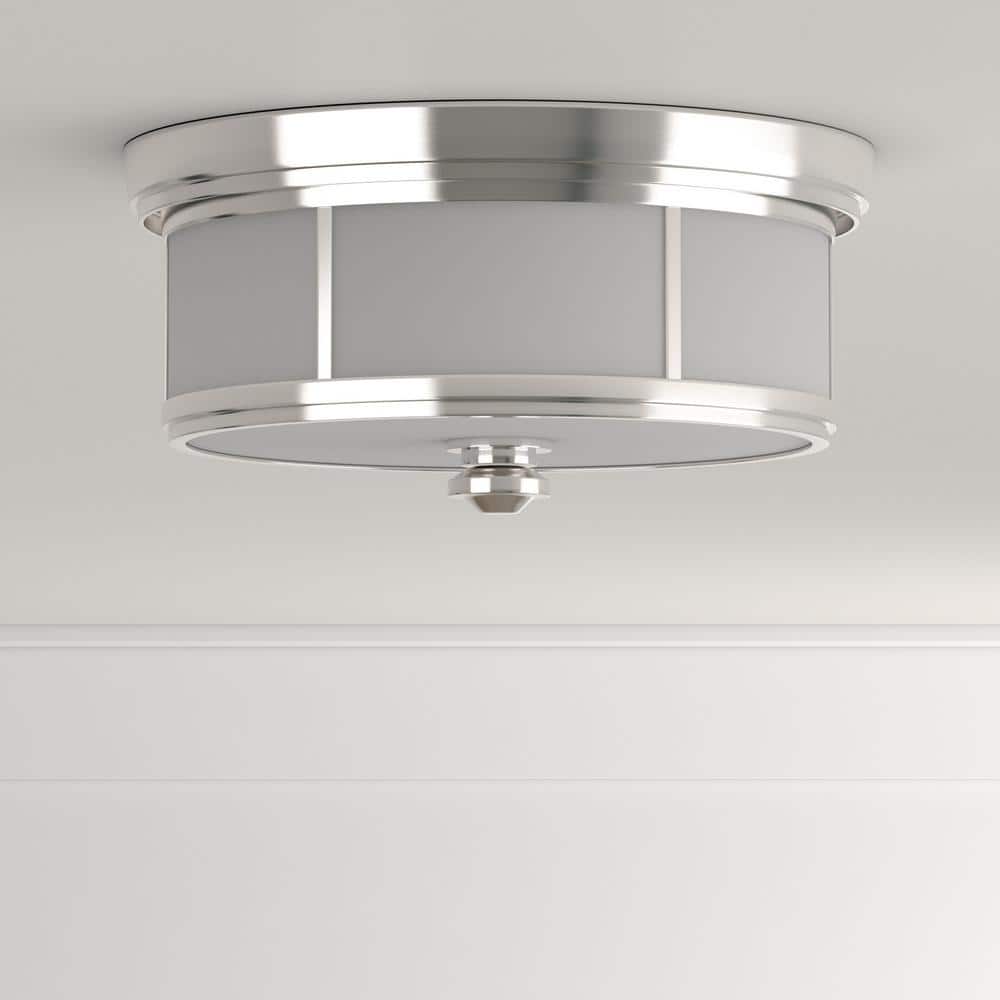 Elegance Brushed Nickel Flush Mount with Etched Opal Glass, 2-Light