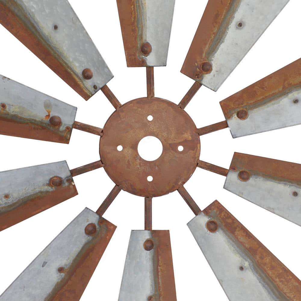 Rustic Brown Iron Windmill Wall Sculpture 30" Farmhouse Decor
