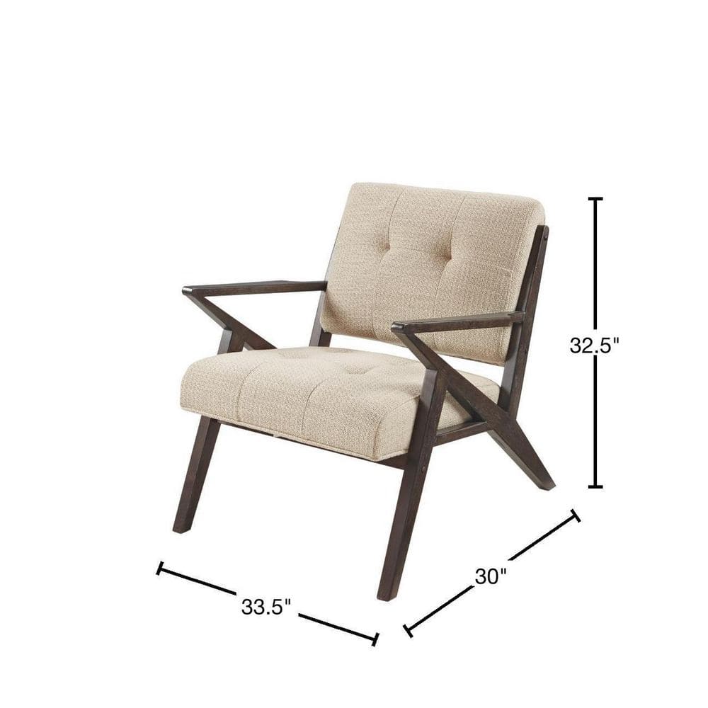 Mid-Century Modern Tan Microfiber Accent Chair with Wood Frame