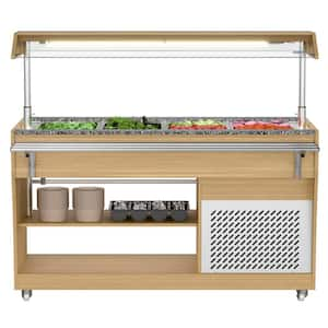 59 in. Commercial Refrigerated Buffet Table Fits 4-Full Size Pans with Adjustable Cover, Serving Rail and 4-Casters