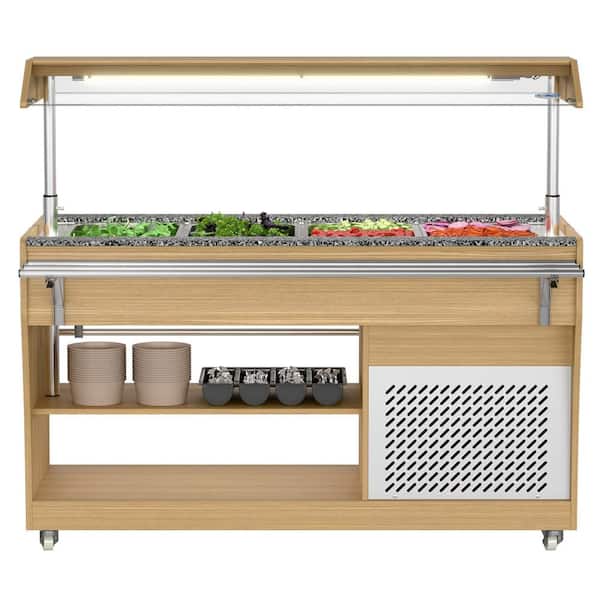 59 in. Commercial Refrigerated Buffet Table Fits 4-Full Size Pans with Adjustable Cover, Serving Rail and 4-Casters