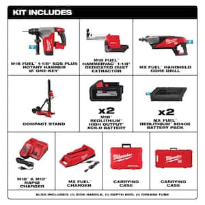 MX FUEL Lithium-Ion Cordless Handheld Core Drill Kit and M18 FUEL 1-1/8 in. SDS -Plus Rotary Hammer/Dust Extractor Kit