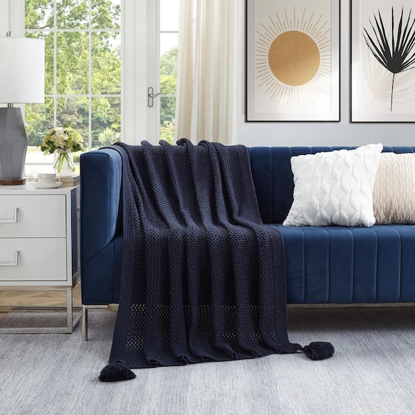 COZY TYME Audra Navy Wool-Like Acrylic 50 in. x 60 in. Throw Blanket