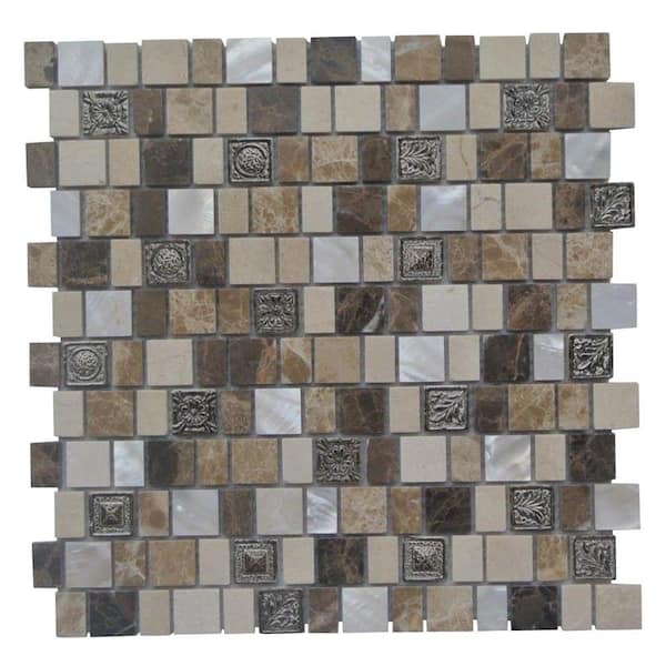 Ivy Hill Tile Charm II Cappuccino 12 in. x 12 in. x 8 mm Glass and Stone Mosaic Tile
