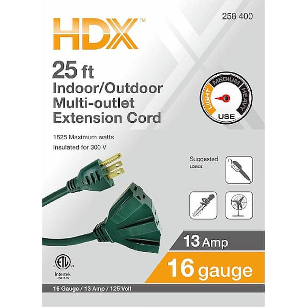 HDX 25 ft. 16/3 Fan-Tap Landscape Extension Cord, Green EXG-16325T - The  Home Depot