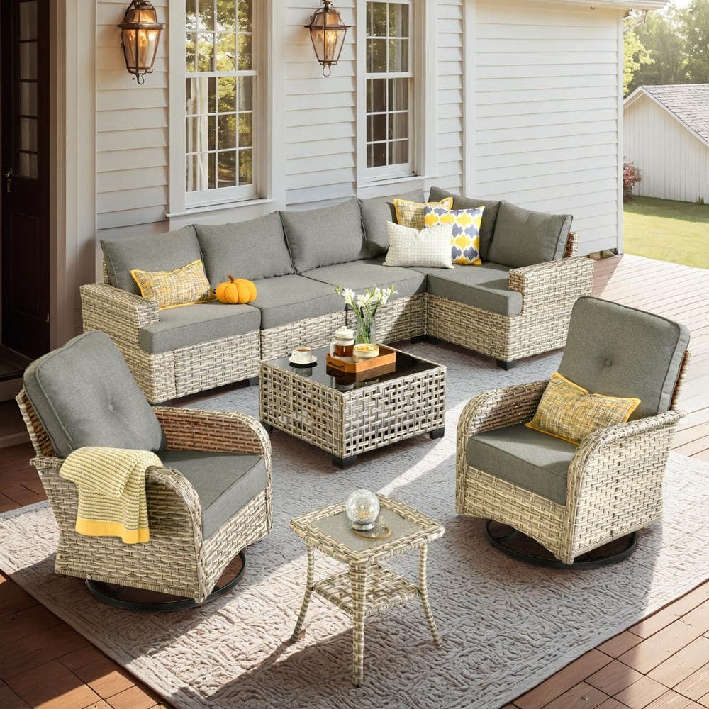 HOOOWOOO Kelleys 9-Piece Wicker Modern Outdoor Patio