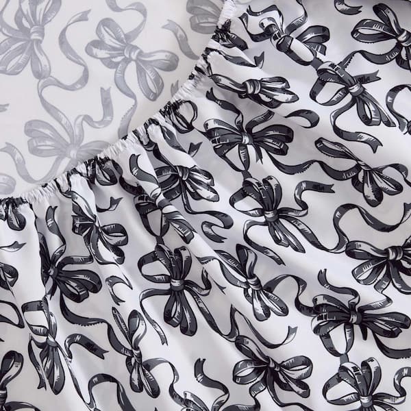 Betsey Johnson Ballet Bows Microfiber Sheet Set, Black, Full