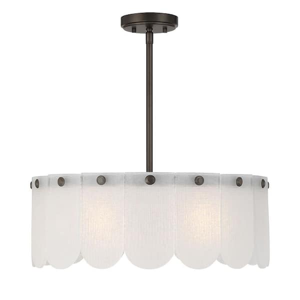 Ashton 20 in. W x 8 in. H 4-Light Mediterranean Bronze Transitional Convertible Pendant Light with Frosted Sugar Glass